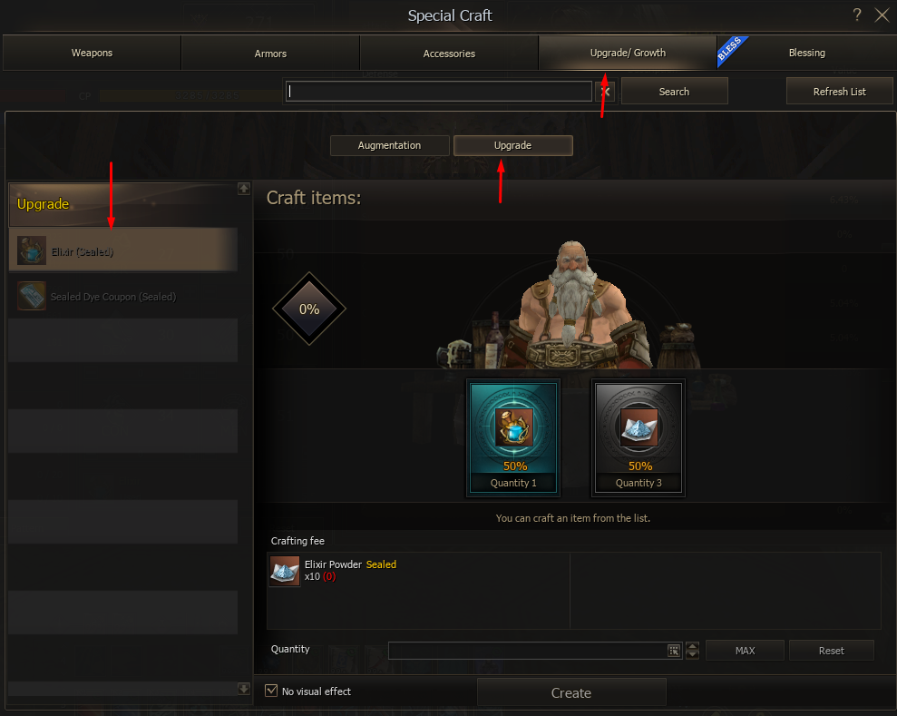 Elixir recipe in Special Craft