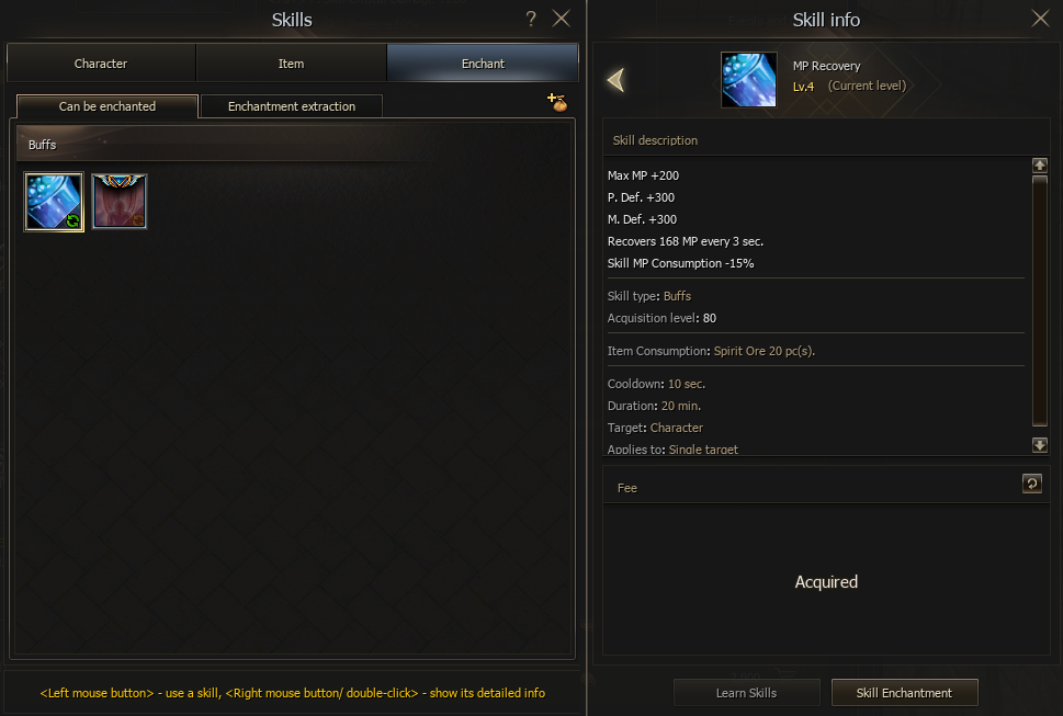 Opening Skill Enchantment from the Enchant tab