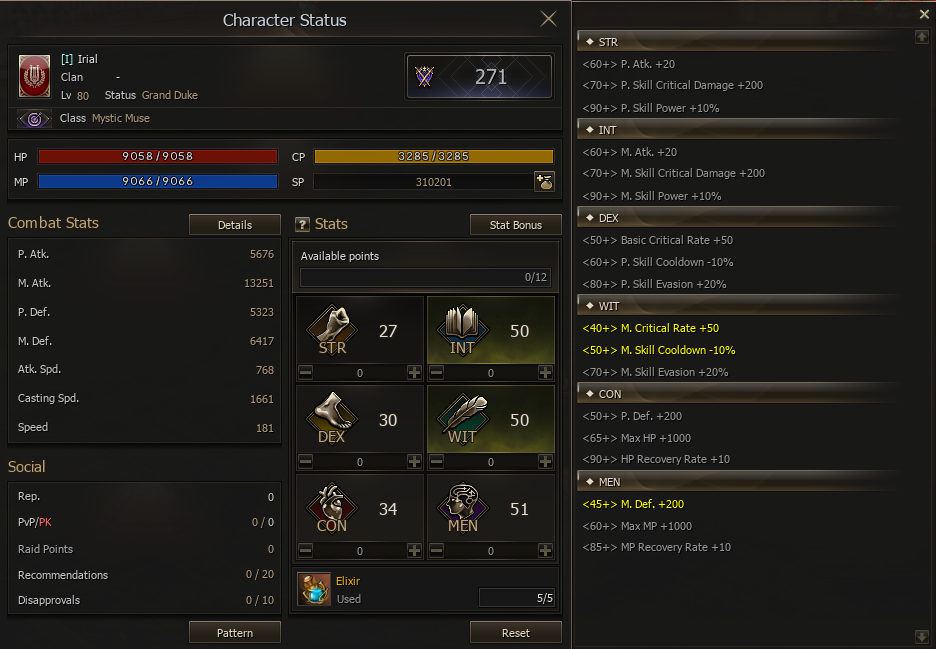 Character Status and Stat Bonus windows in L2 Reborn Guardian