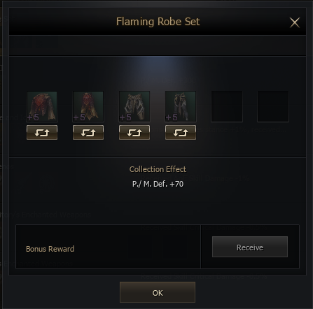 Collection Details window with required items and Collection Effect