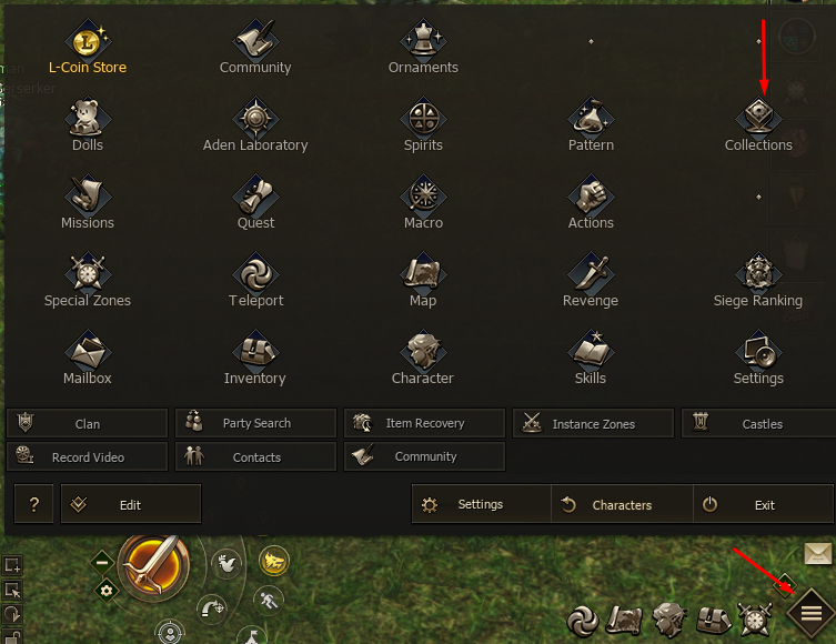 Collections button in the main game menu