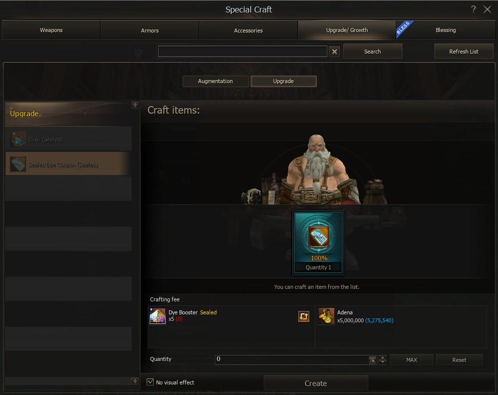 Dye Coupon crafting in Lineage 2 Guardian