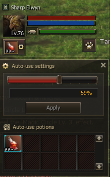 Guardian automatic HP Potion configuration