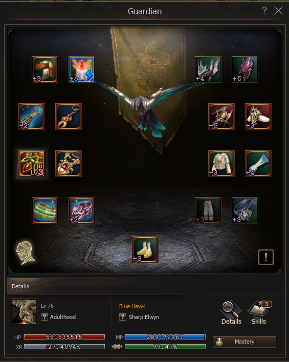 Guardian equipment and management window in L2 Reborn Guardian