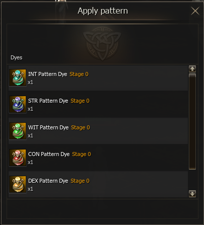 Pattern Dye selection before applying