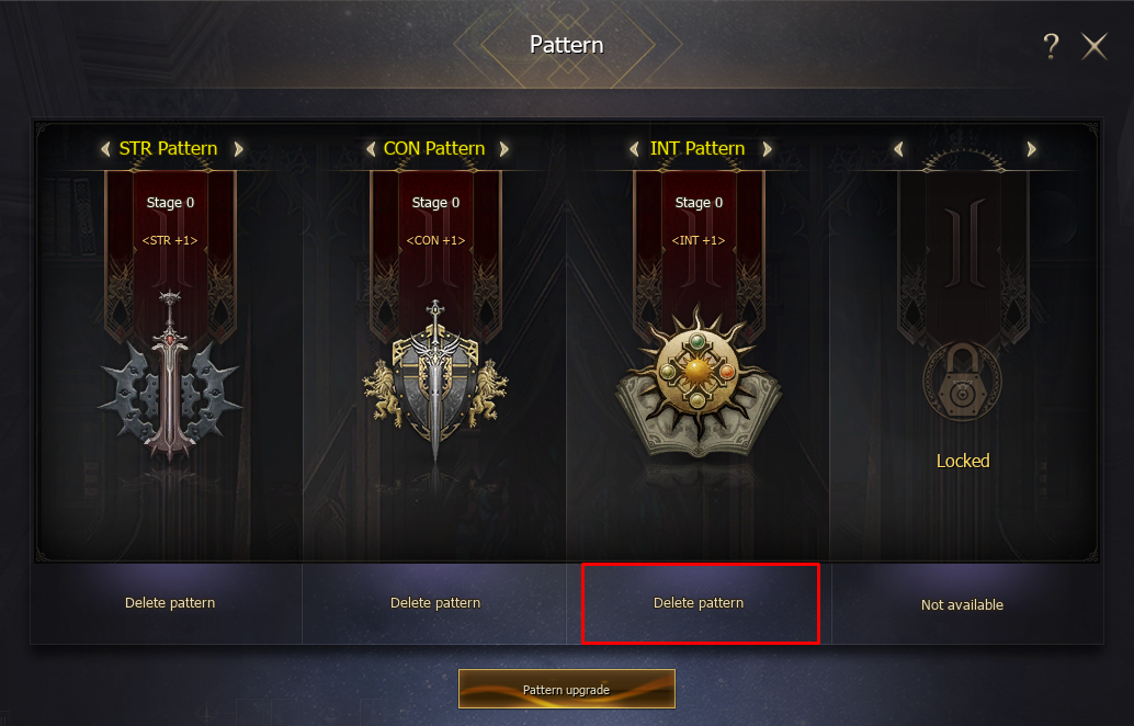 Delete pattern button under an INT Pattern