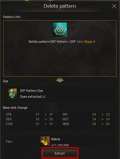 Pattern extraction confirmation with fixed Adena cost